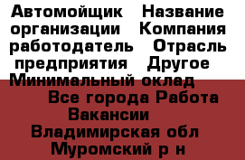 Автомойщик › Название организации ­ Компания-работодатель › Отрасль предприятия ­ Другое › Минимальный оклад ­ 15 000 - Все города Работа » Вакансии   . Владимирская обл.,Муромский р-н